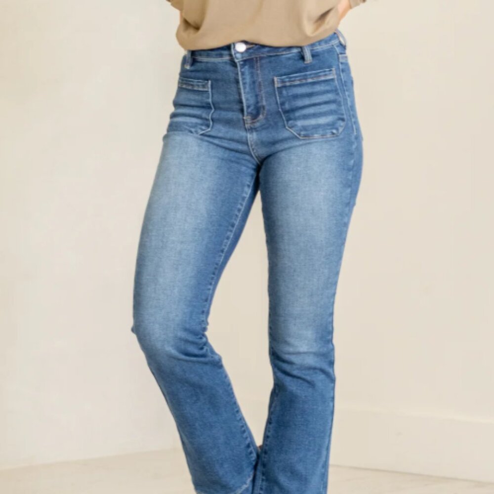 Risen High Rise Patch Pocket Straight Jeans